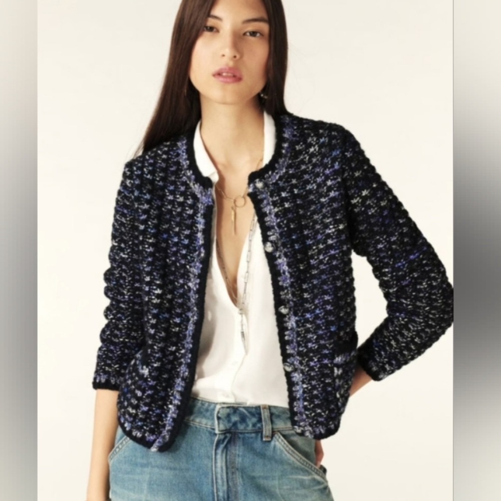Ba&sh Beloni Knit Lady Cardigan in Black and Blue Small - Picture 8 of 9